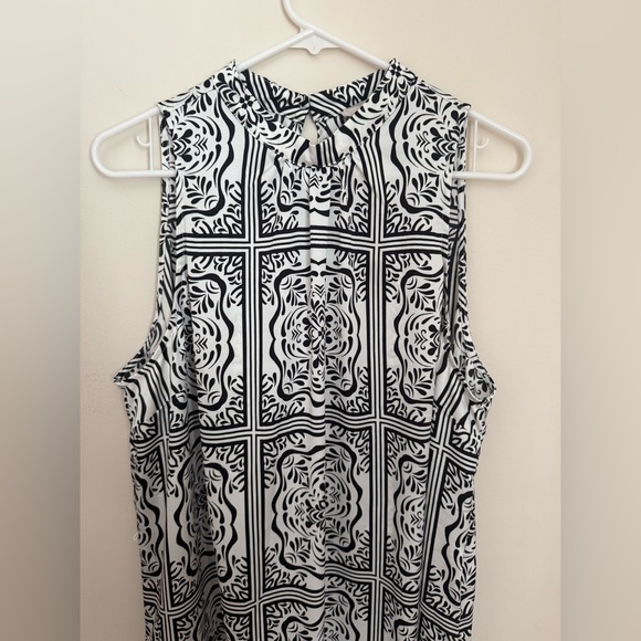 LOFT Sleeveless Tile Print Midi Dress Women’s XL NWT Black & White Ruffle Hem - Picture 6 of 12